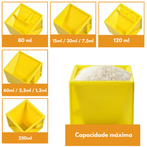 Cubo Multimedidor YellowCup, Copo Medidor Compacto, Utensilio de Cozinha Tudo-em-Um, Copos e Colheres de Medida, Cubo Medidor de Cozinha, Copo Medidor de Plastico, Medidor Livre de BPA, Utensílio Multifuncional para Cozinha, Kitchen&Co