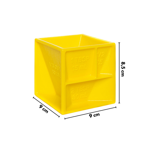 Cubo Multimedidor YellowCup, Copo Medidor Compacto, Utensilio de Cozinha Tudo-em-Um, Copos e Colheres de Medida, Cubo Medidor de Cozinha, Copo Medidor de Plastico, Medidor Livre de BPA, Utensílio Multifuncional para Cozinha, Kitchen&Co