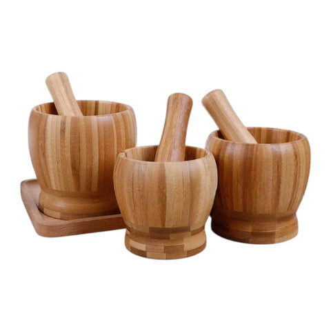 Pilão, Socador, Cozinha, Utensílio de Bambu, Moedor de Ervas, Triturador de Alho, Pilão de Bambu com Socador, Triturador de Alho e Ervas Natural, Moedor de Temperos Manual, Pilão Ecológico para Cozinha, Utensílio de Cozinha em Bambu, Pilão para Temperos com Tampa